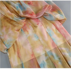 Strapless Tie Dye Print Maxi Dress With Scarf