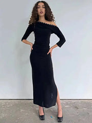 One Shoulder Hook Detail Neckline Maxi Dress