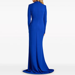 Blue evening gown on a white background