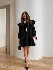 Ruffled Bow Collar Mini Dress