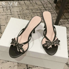 Bow Accent Heeled Slide Sandals