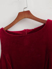 Velvet Bow Burgundy Short Dress