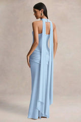 Strapless Choker Neck Gathered Waist Maxi Dress