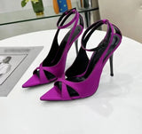 Cross Strap Pointed Toe Satin Ankle Strap Shoes
