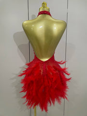 Beaded Feather Halter Sequin Mini Dress