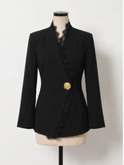 Lace Trim Fitted Waist Blazer