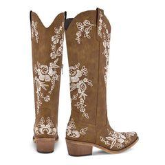 Floral Embroidered Pointed Toe Cowboy Boots