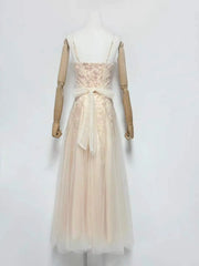 Floral Embroidered Tulle Strapless Maxi Dress