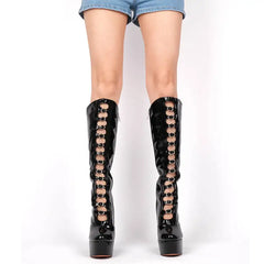 Patent Lace Up Platform Knee High Boots