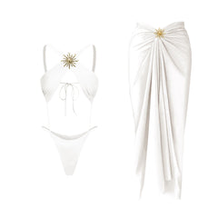 One-Shoulder Draped Bodysuit and Wrap Skirt Set