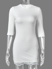 Lace Trim Three Quarter Sleeve Mini Dress
