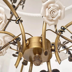 Close-up of a decorative ceiling light fixture with floral elements.