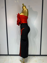 3d Rose Applique Bandage Long Dress
