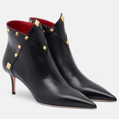 Pointed Toe Studded Heel Ankle Boots