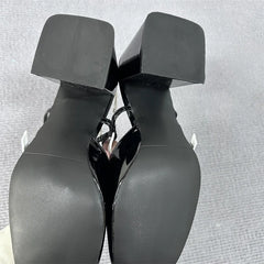 Black Patent Slingback Bow Block Heels