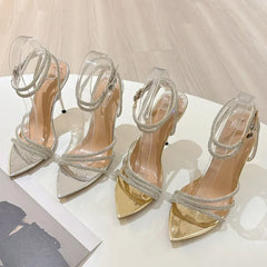 Crystal Thin High Heels Buckle Strap Shoes