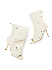 Peep Toe Pleated Snap Button Stiletto Heel Boots
