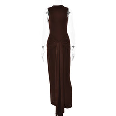 Mock Neck Knotted Waist Maxi Dress
