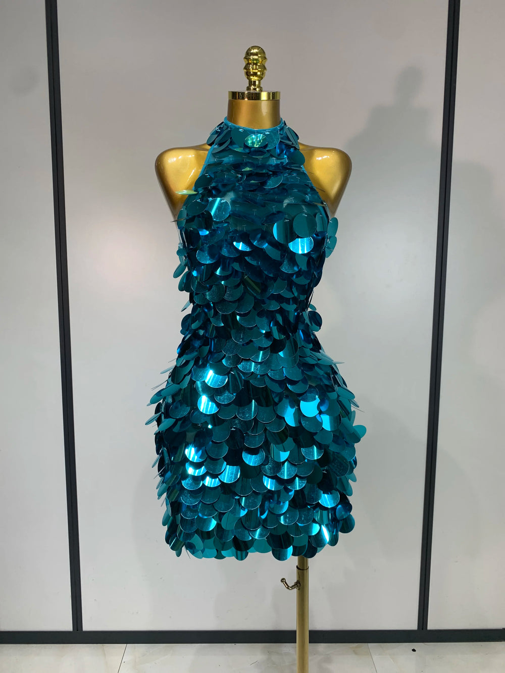 Halter Sequin Mini Dress front view