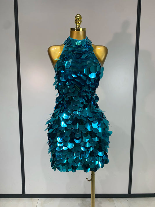 Halter Sequin Mini Dress front view