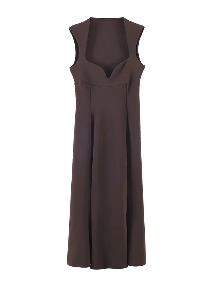 Brown sleeveless dress on a white background