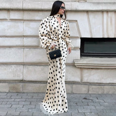 Polka Dot Puff Sleeve Shirt and Maxi Skirt Set