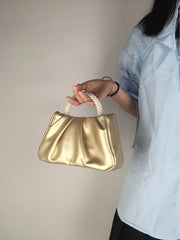 Gathered Clutch Bag with Pearl Handle