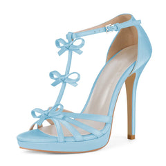 Satin Bow Platform Stiletto Heels