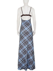 Plaid Lace Trim A-Line Maxi Dress