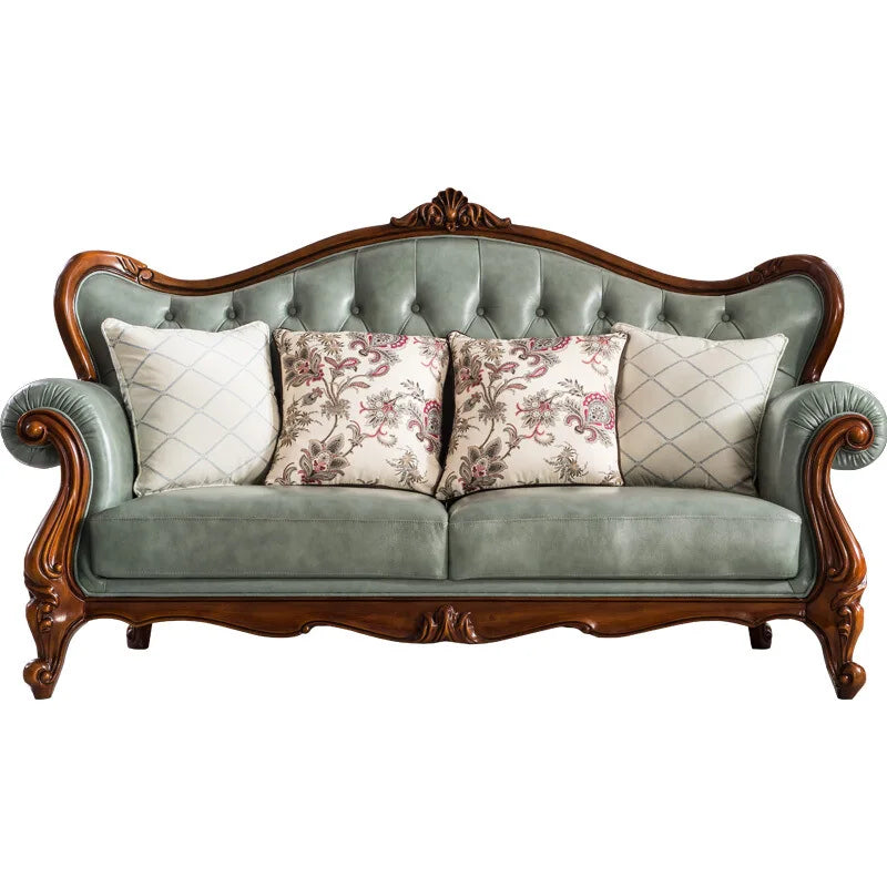 Leather Solid Wood Luxury Carved Chesterfield Sofas