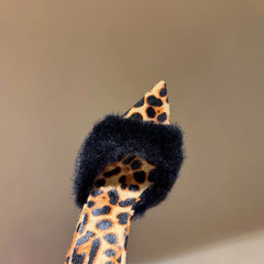 Faux Fur Trim Leopard Print Mule Heels