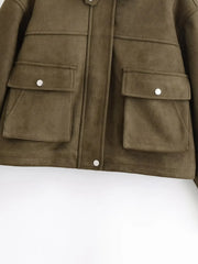 Faux Leather Patch Pocket Bomber Jacket