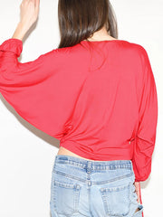 Tie Neck Slit Long Sleeve Blouse