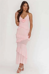 Rose Embellished Ruffle Maxi Dress