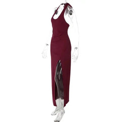 Halter Neck Thigh Split Maxi Dress