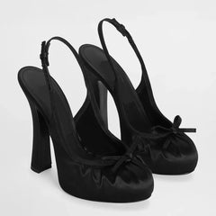 Butterfly Knot Satin Pleated Platform Pumps