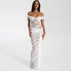 Lace Deep V Sleeveless Tight Split Long Dress