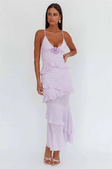 Rose Embellished Ruffle Maxi Dress