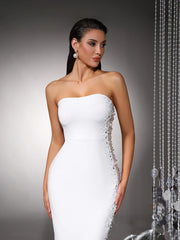 Strapless Pearl Embellished Bodycon Maxi Dress
