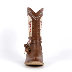 Embroidered Mid-Calf Western Boots