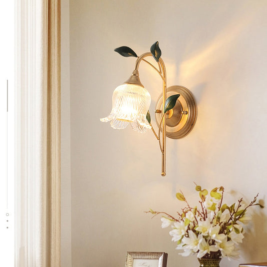 French Pastoral Wall Lamp Golden Branch Green Leaf Light Led Sconce