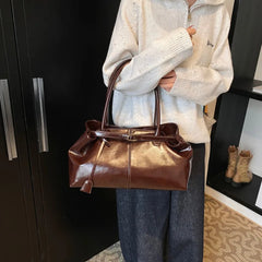 Glossy Faux Leather Top Handle Bag