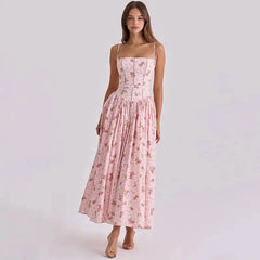 Floral print spaghetti strap A-line maxi dress