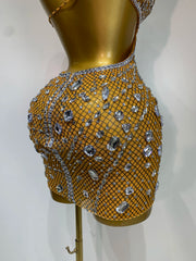 Crystal One Shoulder Mesh Bodycon Mini Dress