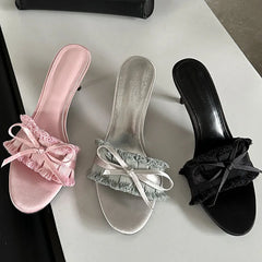 Luxury Female Peep Toe Pumps Slides Women Shoes Fashion Butterfly-Knot Ladies Thin High Heels Shoes Slip On Footwear Golden Atelier 2