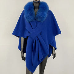 Fur Collar Knit Poncho
