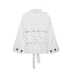 Polka dot belted trench coat flat lay back
