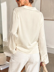 Satin Tie Front Long Sleeve Blouse Top