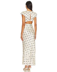 Satin Polka Dot Cap Sleeve Maxi Dress