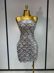 Strapless Sequin Scallop Mini Dress